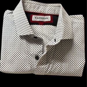 Express Men's White Shirt with Black Dots